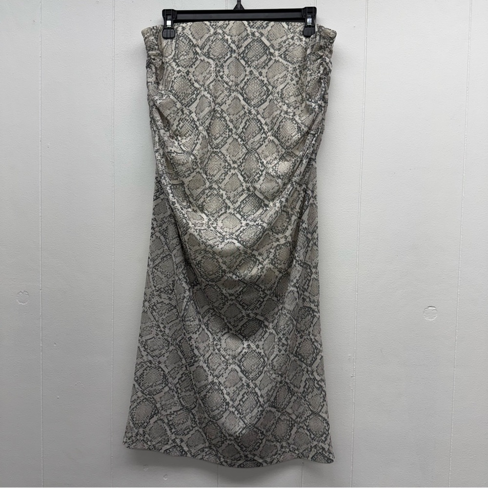 LOFT Versa Petite Snake Print Mesh Ruched Midi Skirt Size PL
